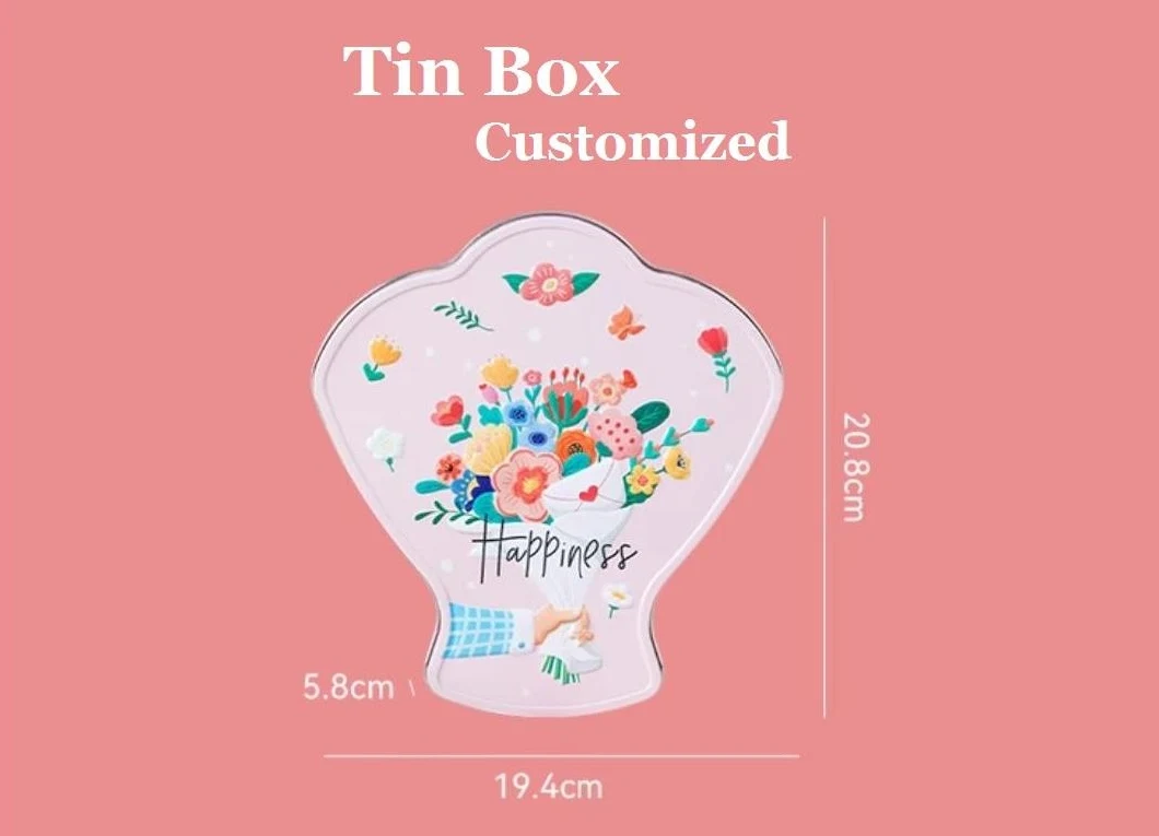 Customized Flower-Shaped Candy Biscuits Snacks Gift Packaging Tin Box Valentine&prime; Sday Christmas Childre Gift Large Tin Box with Lid